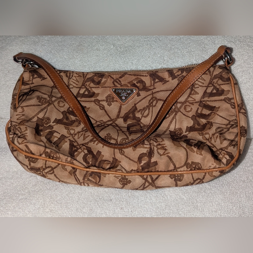 PRADA vintage rare map shoulder purse Y2K brown and tan - Picture 12 of 15